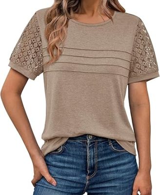 AUTOMET Women's Short Sleeve Shirts Dressy Lace Summer Tops 2026 Spring Trendy Casual T-Shirts Cute Work Outfits Blouses